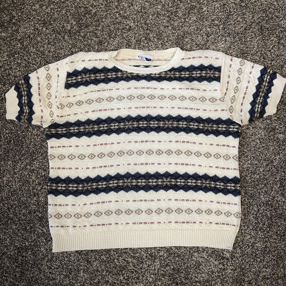 Vintage 90's Cape Code Womens Knit Beige Muted Nordic Pull Over Sweater Size‎ L